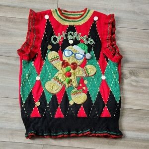 Festive Holiday Sweater Vest with Gingerbread Design